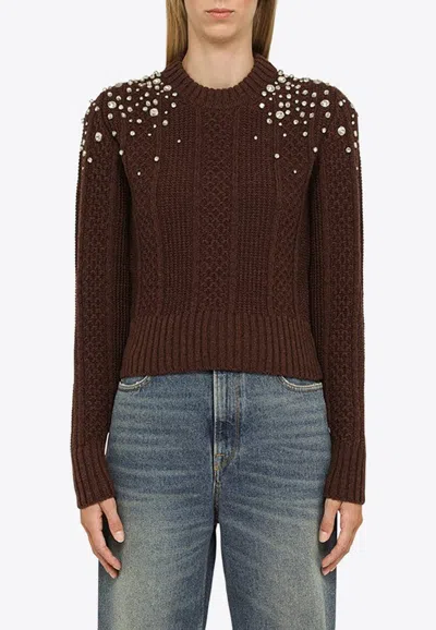 Golden Goose Db Rhinestone-embellished Wool Sweater In Brown