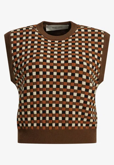Golden Goose Db Roby Checkerboard Wool Knit Vest In Brown