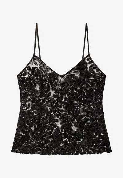 Golden Goose Db Sequined Tulle Cami Top In Black
