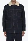 Golden Goose Db Shearling-collar Field Denim Jacket In Blue