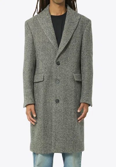 Golden Goose Db Single-breasted Herringbone Wool Coat In Gray
