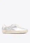 Golden Goose 'soulstar' Metallic Low Top Sneakers With Logo Patch On The Tongue And Logo Lettering On Side And He In Silver