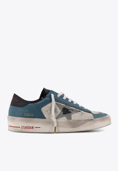 Golden Goose Db Stardan Distressed Leather Sneakers In Blue