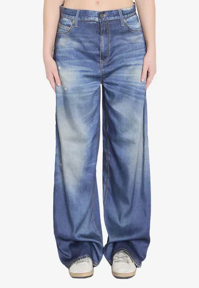 Golden Goose Db Straight-leg Washed Denim-effect Pants In Blue