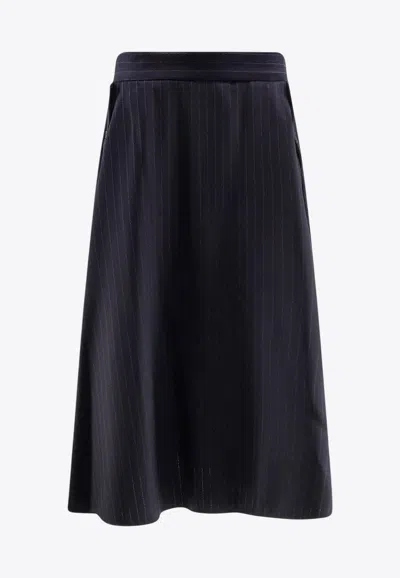 Golden Goose Db Striped Wool Midi Skirt In Blue