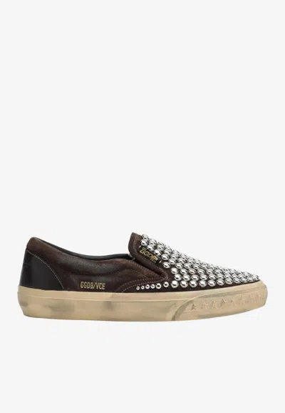 Golden Goose Db Studded Suede Slip-on Sneakers In Brown