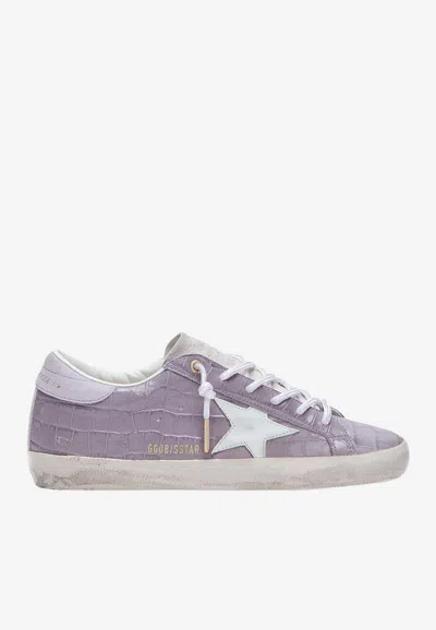 Golden Goose Db Super Star Croc-embossed Leather Sneakers In Purple