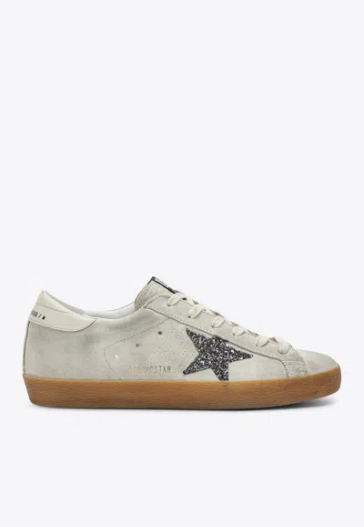 Golden Goose Db Super Star Distressed Sneakers With Glittered Star In Sand