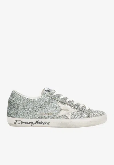 Golden Goose Db Super Star Glittered Sneakers In Silver