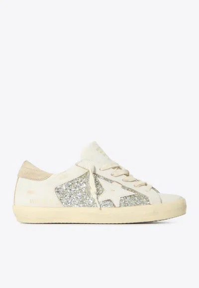 Golden Goose Db Super Star Leather Glittered Sneakers In White