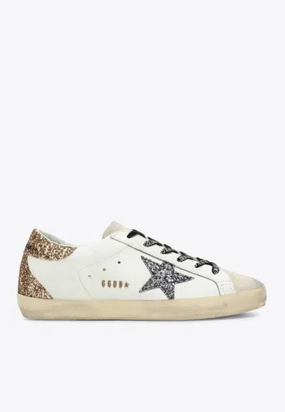 Golden Goose Db Super-star Leather Sneakers With Glittered Star In White