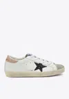 Golden Goose Db Super-star Leather Sneakers With Glittered Star In White