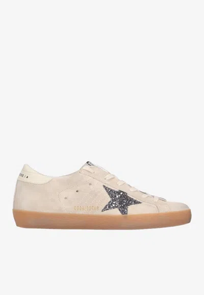 Golden Goose Db Super Star Suede Sneakers With Glittered Star Patch In Neutral