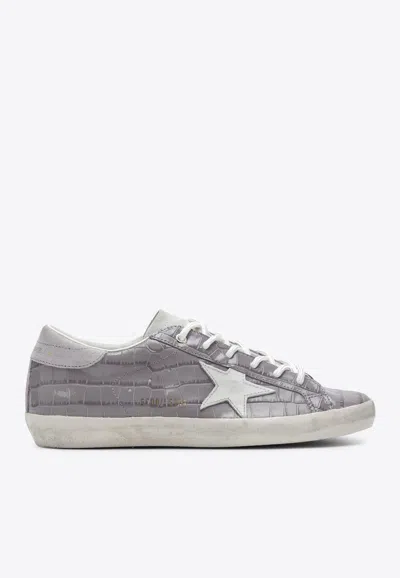Golden Goose Db Super-star Croc-embossed Leather Sneakers In Gray