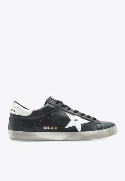 Golden Goose Db Super-star Distressed Leather Sneakers In Black