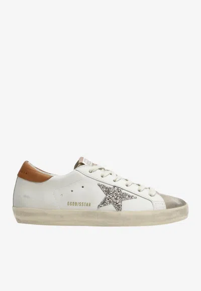 Golden Goose Db Super-star Leather Sneakers With Glittered Star Patch In White