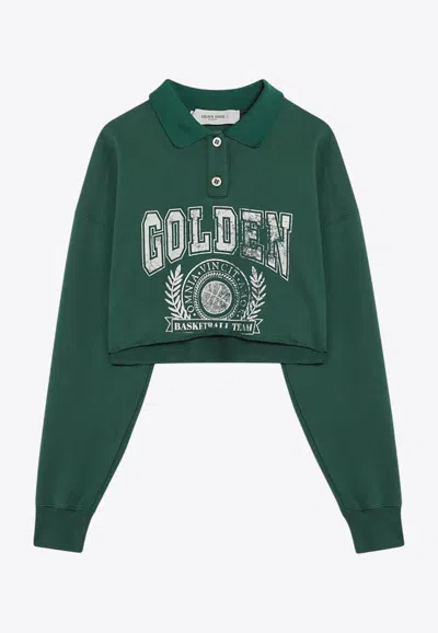 Golden Goose Db Varsity Logo Cropped Polo Sweatshirt In Green