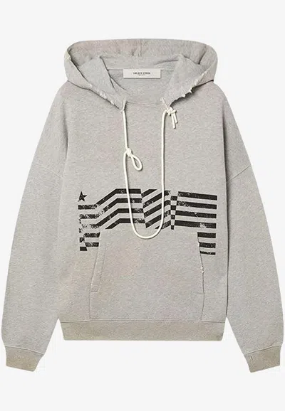 Golden Goose Db Vintage Flag Print Hooded Sweatshirt In Gray