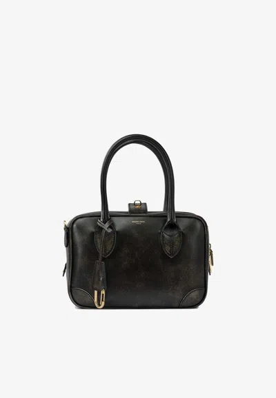 Golden Goose Db Vita Aged Leather Top Handle Bag In Black