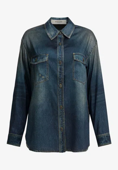 Golden Goose Db Washed Denim Shirt With Double-stars In Blue