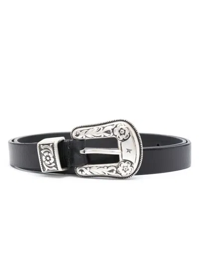 GOLDEN GOOSE DB WASHED LEATHER BELT BLACK