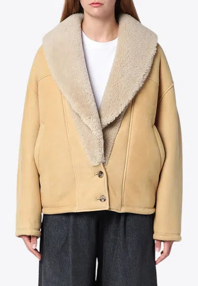 Golden Goose Db Wide Shearling-collar Jacket In Beige