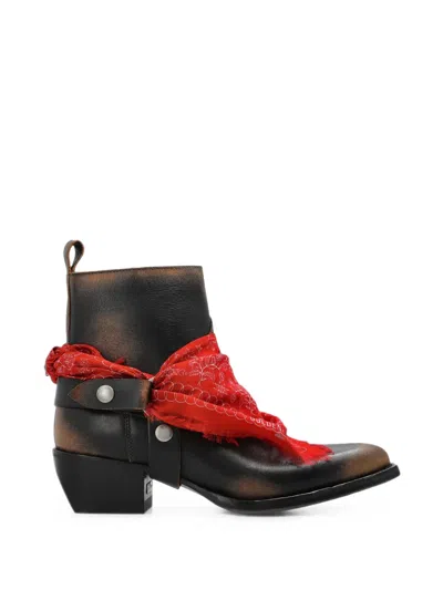 Golden Goose Debbie Boots In Black Leather With Removable Buckle And Bandana In Multi