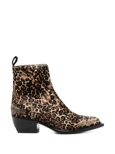 Golden Goose Debbie Boot Brown With Removable Buckle In Animal Print