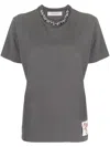 Golden Goose Golden Collection T-shirt In Anthracite Gray With Cabochon Crystals In Gray
