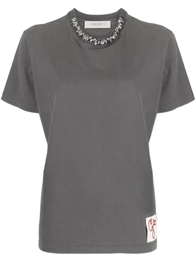 GOLDEN GOOSE GOLDEN GOOSE DECORATIVE CRYSTAL-EMBELLISHED GREY T-SHIRT