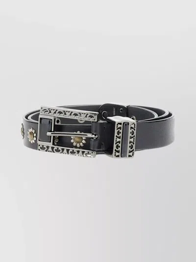 Golden Goose Decorative Floral Belt Metal Accents In Black