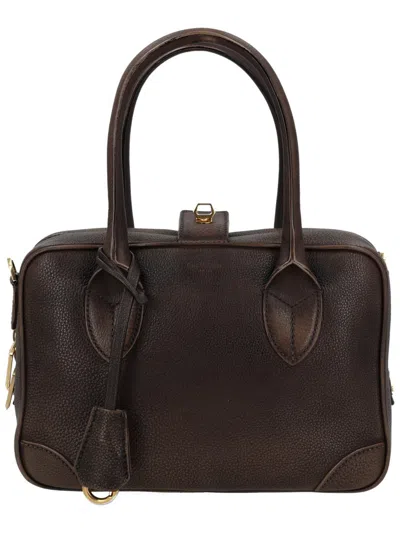 Golden Goose Deep Brown Life Textured Leather Dual Handles Handbag