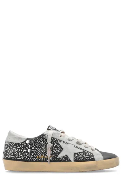 Golden Goose Super-star Studded Sneakers With In Black