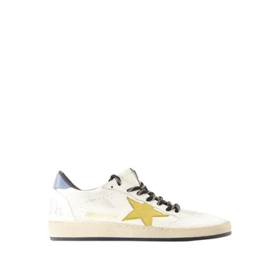Golden Goose 'ball Star' White Low Top Sneakers With Star And Used Effect In White/honey/water Blue