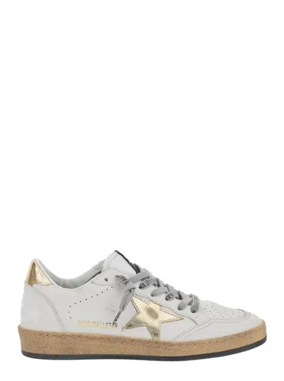 Golden Goose Deluxe Brand Ballstar Sneakers With Gold Accents And Cork Sole In White