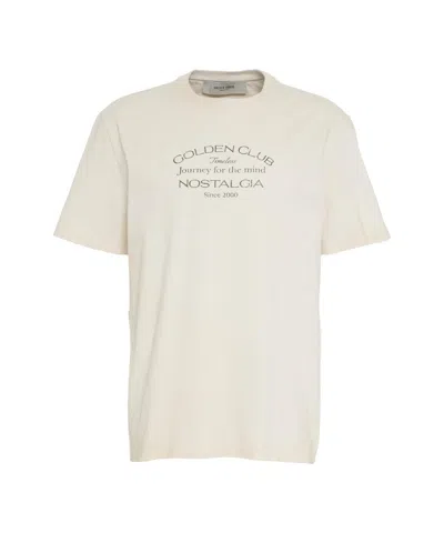 Golden Goose Deluxe Brand Beige T-shirt With Ribbed Collar And Silver Accents In Neutrals