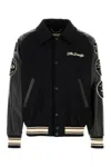 Golden Goose Bomber Compact Cloth Wool Blend Leather Sleeves College Patches Clothing In Black