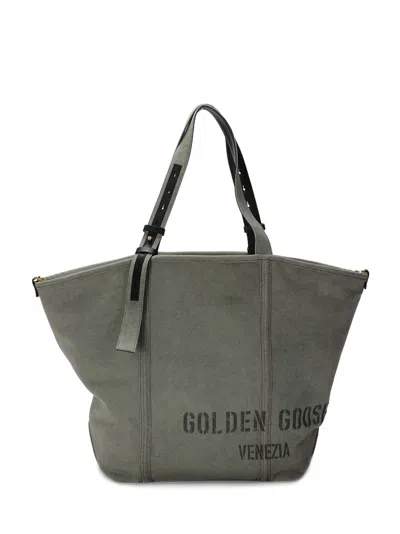 Golden Goose Military Green Canvas Shopping Bag Women In Multicolor