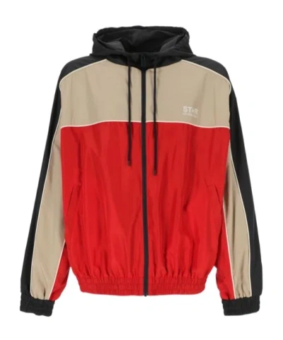 Golden Goose Deluxe Brand Colourblock Zipped Drawstring Hoodie In Red