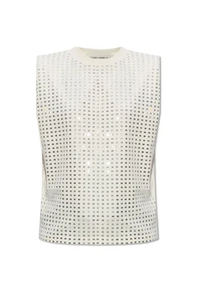 Golden Goose Aged White Sleeveless T-shirt Embellished With Crystals