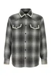 Golden Goose Wool Blend Long Sleeve Checked Shirt In Gray
