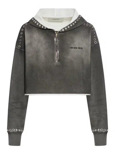 Golden Goose Eyelets Detailed Cropped Zip-up Hoodie In Grey