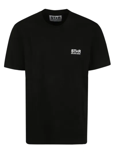 GOLDEN GOOSE GOLDEN GOOSE HALF-SLEEVE BLACK T-SHIRT WITH ICONIC LOGO AND STAR
