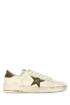 Golden Goose Stardan White Leather Sneakers With Green Star And Heel In Multi
