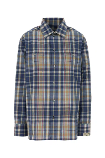 Golden Goose Deluxe Brand Embroidered Checked Cotton Shirt In Blue