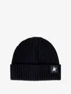 Golden Goose Mans Ribbed Black Wool Hat With Logo In Black