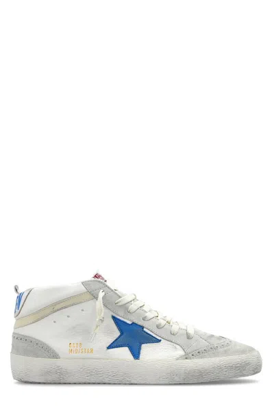 Golden Goose Deluxe Brand Mid Star Classic Sneakers In White/blue/silver