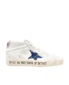 Golden Goose Mid Star With Blue Glitter Star And Pink Suede Heel Tab In White
