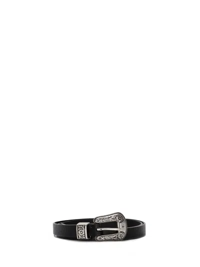 GOLDEN GOOSE GOLDEN GOOSE WASHED BLACK LEATHER BELT