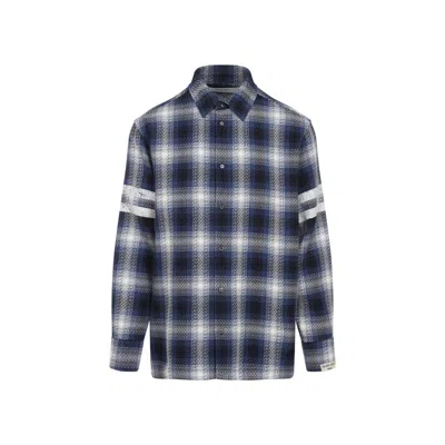 Golden Goose Deluxe Brand Plaid Button-down Shirt With Sporty Stripes In Blue